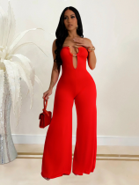 Red Sexy Tube Top Solid Color Fashion Jumpsuit