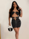 Black Fashion Women's Permed Diamond Suspender Hollow Dress