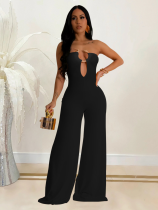 Black Sexy Tube Top Solid Color Fashion Jumpsuit
