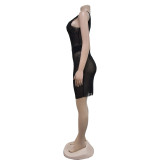 Black Mesh Sleeveless Perm Diamond Dress
