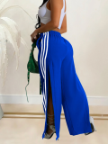 Blue Fashionable Women's Patchwork Drawstring Sweat Pants