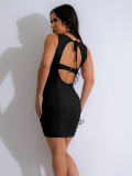 Black Sexy Backless Hollow Slim Dress