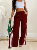 Wine Red Fashionable Women's Patchwork Drawstring Sweat Pants