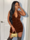 Brown Sexy Halter Neck Backless Solid Color Dress