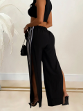 Black Fashionable Women's Patchwork Drawstring Sweat Pants