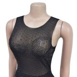 Black Mesh Sleeveless Perm Diamond Dress