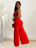 Red Sexy Tube Top Solid Color Fashion Jumpsuit