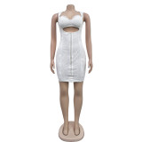 White Sexy Backless Hollow Slim Dress