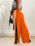 Orange Fashionable Women's Patchwork Drawstring Sweat Pants