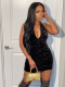 Black Sexy Halter Neck Backless Solid Color Dress
