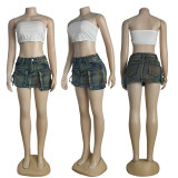 Fashionable And Sexy Denim Three-Dimensional Pocket Asymmetrical Skirt