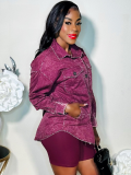Purple Fashionable Lapel Printed Long-Sleeved Shirt And Shorts Two-Piece Set