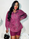 Purple Fashionable Lapel Printed Long-Sleeved Shirt And Shorts Two-Piece Set