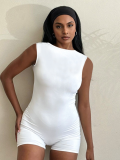 White Solid Color Sleeveless Backless Casual Jumpsuit