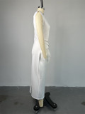 White Fashionable Solid Color Smocked Raw Edge Dress