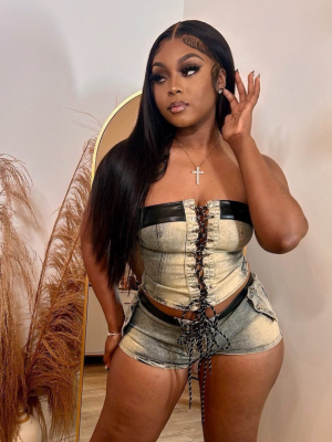 Sexy Lace-Up Tube Top Shorts Stretch Two-Piece Set