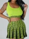 Green Knitted Stretch Sweater Vest Sports Casual Skirt Two-Piece Set
