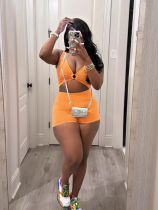 Orange Casual Leaky Navel Vest Sports Yoga Two-Piece Set
