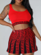 Red Knitted Stretch Sweater Vest Sports Casual Skirt Two-Piece Set