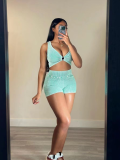 Green Casual Leaky Navel Vest Sports Yoga Two-Piece Set