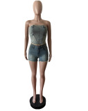 New Tube Top Stretch Denim Shorts Two-Piece Set