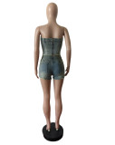New Tube Top Stretch Denim Shorts Two-Piece Set