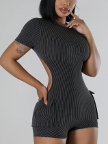 Black Casual Jacquard Backless Slim Fit Jumpsuit