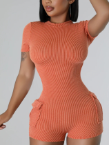 Orange Casual Jacquard Backless Slim Fit Jumpsuit