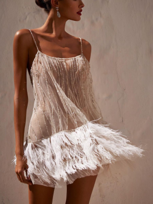 Sexy Backless Layered Fringed Mesh Sequined Halter Dress