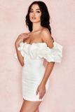 White Sexy Tube Top One Shoulder Herringbone Ruffle Dress