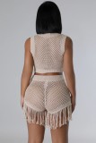 Sexy Knitted Handhook Hollow Tassel Two-piece Set