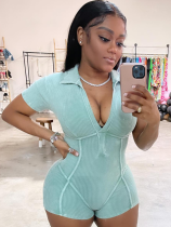 Ribbed Washed Deep V Lapel Jumpsuit