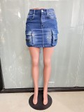 Blue Sexy Slim Denim Bag Hip Nightclub Skirt