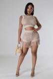 Sexy Knitted Handhook Hollow Tassel Two-piece Set