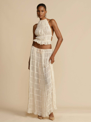 Sexy Backless Halter Top Chiffon Pleated Skirt Two-piece Set