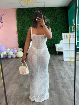 White Sexy Semi-Sheer Suspender Dress