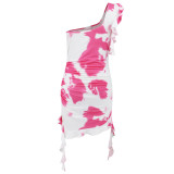 Pink Sexy Ruffled Tie-dye Print Dress