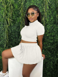 White Lapel Buttoned Pleated Skirt Golf Sports And Leisure Two-Piece Set