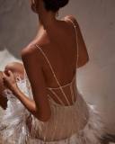 Sexy Backless Layered Fringed Mesh Sequined Halter Dress