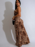 Leopard Print Suspender Backless Sleeveless Jumpsuit