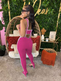 Rose Red Fashionable Two-piece Suspender Trousers Set