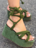 Green Stylish Strappy Platform Cross Sandals
