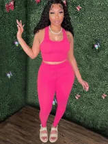 Rose Red Sexy Tank Top Yoga Wear Trousers Two Piece Set
