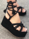 Black Stylish Strappy Platform Cross Sandals