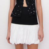 White Casual and Versatile High-waisted Lantern Skirt