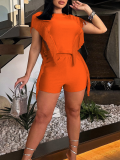 Orange Summer Tassel Vest Shorts Two-Piece Set