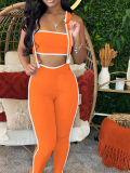 Orange Fashionable Two-piece Suspender Trousers Set