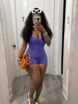 Purple Sexy Ribbed Washed Faded Camisole Jumpsuit