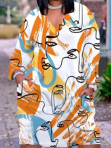 Stylish Printed Large Size V-neck Midi Dress