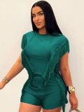 Green Summer Tassel Vest Shorts Two-Piece Set